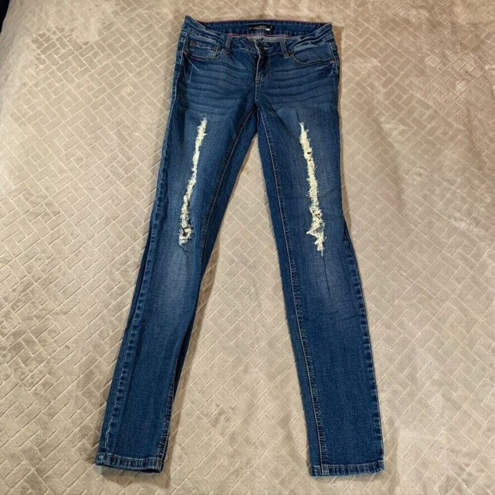 Love Sick Womens 7 Denim Jeans Blue Skinny Distressed Low Rise Dark Wash Stretch